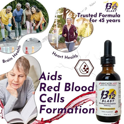 B12 Blast Methylcobalamin 5000mcg, Great Tasting Sublingual Liquid Energy Vitamins -Vegan B12 Vitamins, Sustained Energy and Cellular Health Supplement - 59-Day Servings