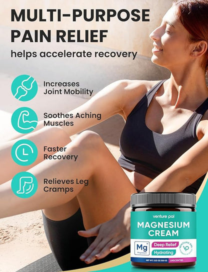 Venture Pal Magnesium Lotion, Topical Magnesium Cream for Sleep, Leg Cramps & Pain, Muscle Relaxation, Calm, Moisturizing Supplement with Coconut Oil, Shea Butter & Hyaluronic Acid, Safe for Kids