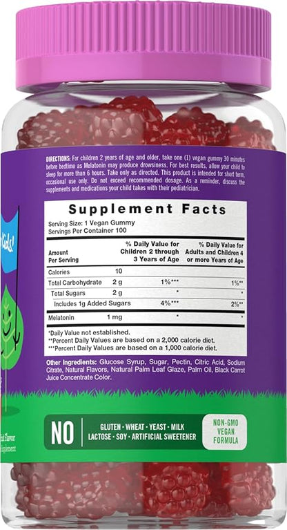 Carlyle Kids Melatonin Gummies | 1 mg 100 Count | Fruit Flavor Gummy | Vegan, Non-GMO, Gluten Free | by Lil Sprouts