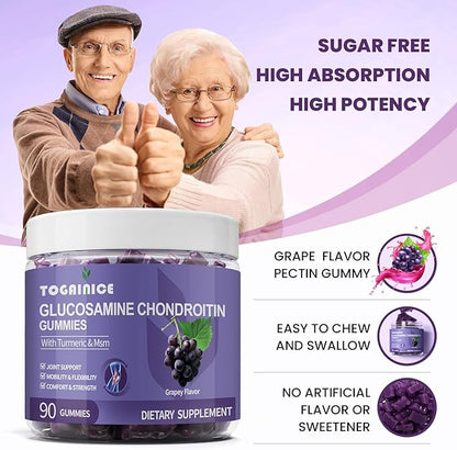 Glucosamine Chondroitin Gummies Sugar Free,Extra Strength 1500mg Glucosamine with MSM & Turmeric,Joint Support Gummies Supplements for Men & Women,for Joint Flexibility & Bone Health, 90 Count V01
