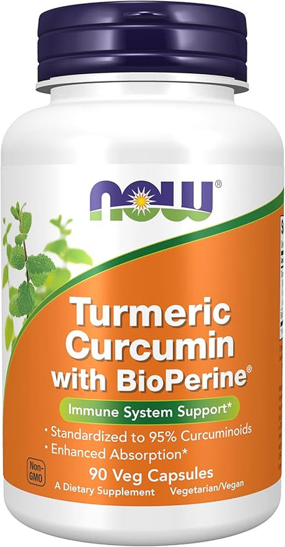 NOW Supplements, Turmeric Curcumin with BioPerine, Immune System Support, Standardized to 95% Curcuminoids, Enhanced Absorption*, 90 Veg Capsules