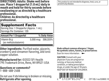 Klaire Labs Vitamin B12 Liquid Drops 5mg - Mood & Cognitive Support from 5000mcg Active Coenzyme Methylcobalamin - Hypoallergenic (120 Servings, 4 Fluid Ounces)