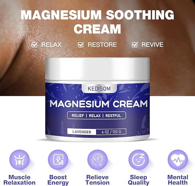Magnesium Cream for Sleep 4Oz - Soothing Magnesium Lotion for Muscle Relaxation, Nighttime Cream Lavender, Topical Deep Hydration Shea Butter, Safe for Kids & Adults