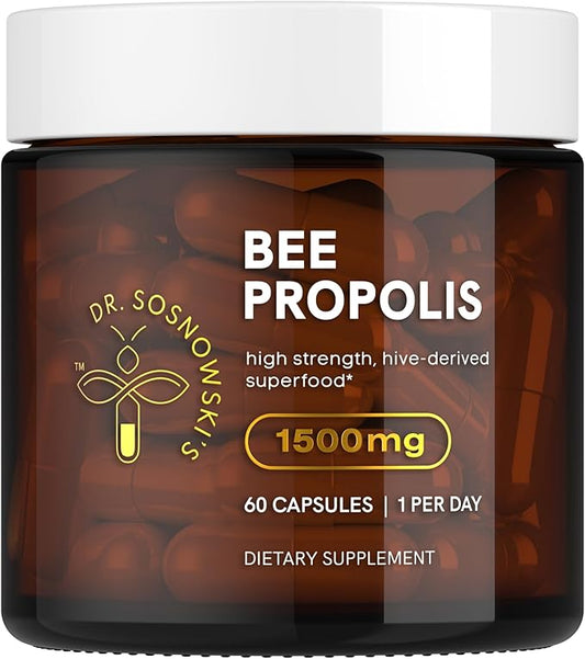 Dr Sosnowski's Bee Propolis | 1500mg High Potency | Hive-derived Superfood, Vegetable Capsules, 60ct