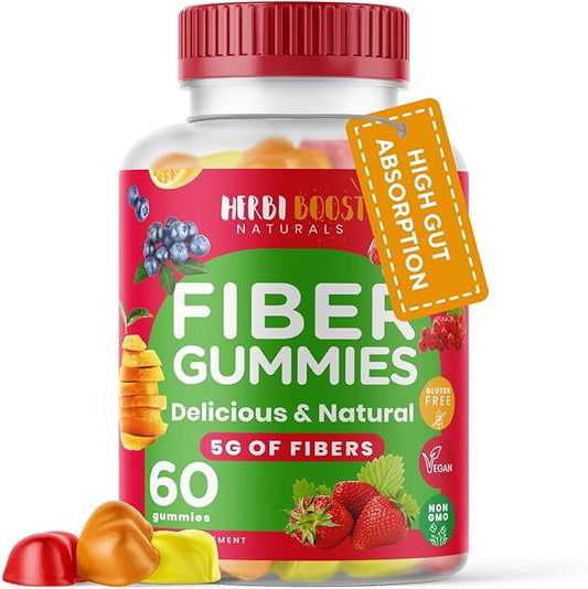 Prebiotic Fiber Gummies for Adults & Kids, Vegan Gummy Soluble Fiber with Inulin, Chicory Root Stimulating Enzymes for Digestion, Bloating Relief & Gut Health, Multicolor Natural Flavor Vitamins
