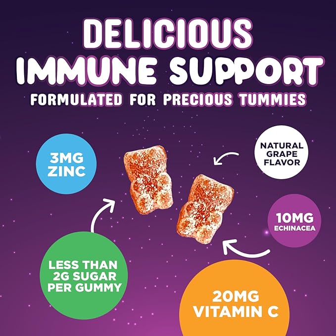 Kids Immune Support Gummy - Vitamin C, Zinc & Echinacea, Berry Flavor Children's Daily Immune Health Support Gummies for Ages 4 and Up, Nature's Vitamins for Kids, Vegan & Non-GMO - 120 Gummies