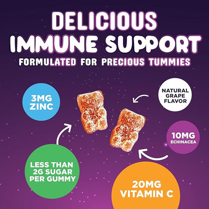 Kids Immune Support Gummy - Vitamin C, Zinc & Echinacea, Berry Flavor Children's Daily Immune Health Support Gummies for Ages 4 and Up, Nature's Vitamins for Kids, Vegan & Non-GMO - 120 Gummies