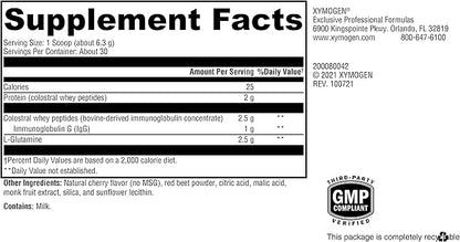 XYMOGEN GI Protect - IgG Immunoglobulin L-Glutamine Powder Supplement - Supports GI Lining + Gut Health, Cytokine Balance, Immune Health + Tissue Repair, Sugar & Stevia Free - Cherry Flavor (6.67 oz)