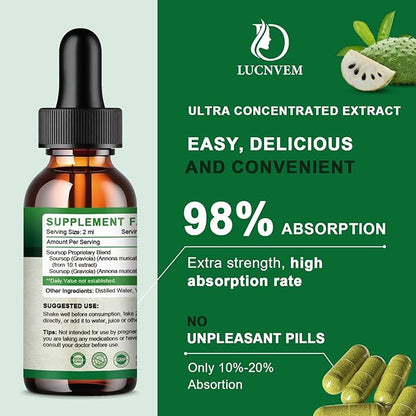 (2 Pack) Organic Soursop Graviola Liquid Drops, Soursop Extract Organic Pure for Natural Antioxidant, Cell Support & Regeneration, Immune Boost, Soursop Bitters Liquid Rich in Multivitamin - 2 FL OZ
