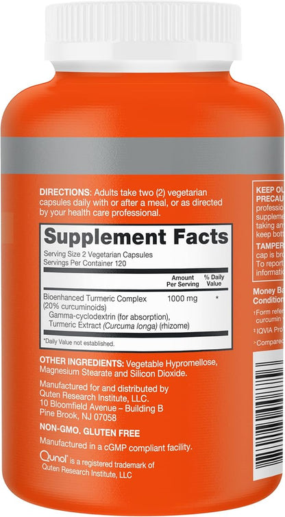 Qunol Turmeric Curcumin Supplement, 1000mg with Ultra High Absorption, for Joint Support, Extra Strength Capsules, 240 Count
