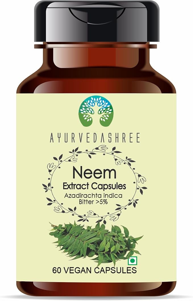 Neem Extract 500mg - 60 Vegetarian Capsules | Azadirachta Indica | All Natural | 100% Vegan | Gluten-Free | GMP Certified.