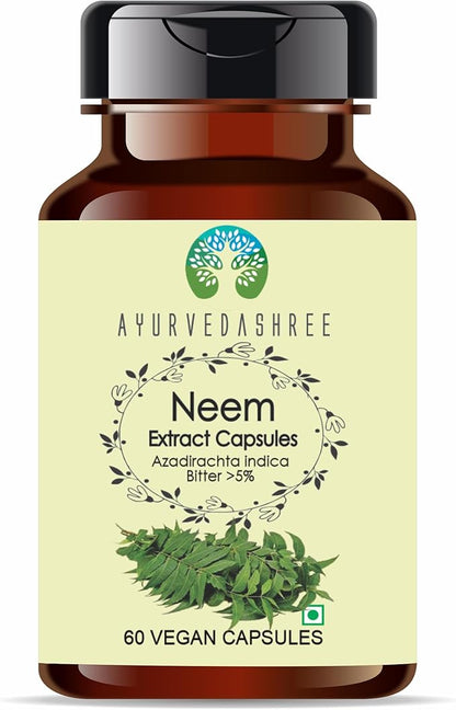 Neem Extract 500mg - 60 Vegetarian Capsules | Azadirachta Indica | All Natural | 100% Vegan | Gluten-Free | GMP Certified.