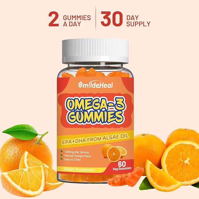 2 Pack Omega 3 Gummies Supplement 1000mg, High Absorption DHA & EPA, Heart, Brain & Joint Support, Extra Strength Fish Oil Omega 3 Gummies Vitamins, 120 Count
