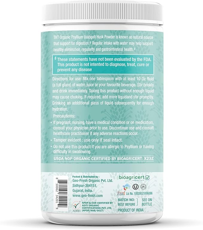Organic Psyllium Husk Powder 16 oz - Premium Psyllium Husk Fiber Supplement - Psyllium Husk Powder Organic for Gut Cleanse & Regularity - Vegan, Gluten-Free, Non-GMO, USDA Organic