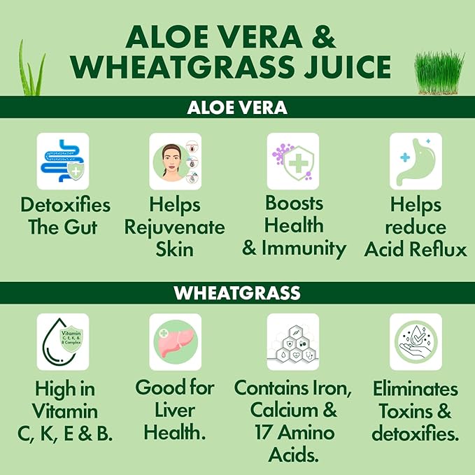 Aloe Vera & Wheatgrass Juice with Flavorall: USDA Certified Aloe Juice Shots - 30-Day Supply for Gut Detox, Immunity & Clear Skin, 75%-25% Highly Potent Concentration (Lemon)