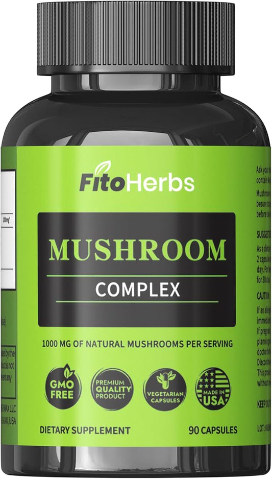Mushroom Complex - Shiitake, Lions Mane, Cordyceps, Turkey Tail, Maitake, Reishi, Agaricus Mushrooms Supplement Capsules - Cognitive Improvement - Immune Support - Energy Booster - 90 Caps