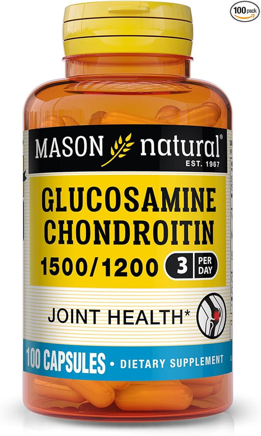 MASON NATURAL Glucosamine Chondroitin 1500/1200 3 Per Day with Vitamin C - Supports Joint Health, Improved Flexibility and Mobility*, 100 Capsules