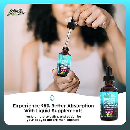 Organic Lymphatic Drainage Drops Supplement with Burdock Root Echinacea Elderberry Dandelion Astragalus Milk Thistle Sea Moss Red Clover Lymphatic Cleanse Immune Support Marigold Drop By Clean Nutra-5