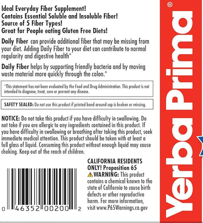 Yerba Prima Daily Fiber Formula Powder - 12 oz - Digestive Support Supplement - Soluble & Insoluble Dietary Fiber Supplement - Vegan, Non-GMO, Gluten-Free