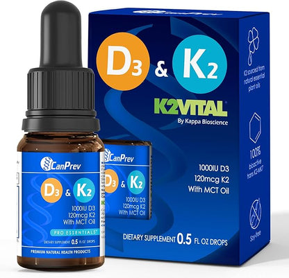 CanPrev D3 & K2 Drops - MCT Oil Base, 15ml Liquid Vitamin Supplement, 450 Drops with 250IU D3 & 30mcg MK-7 K2, Supports Strong Bones & Teeth, Easy-to-Take Formula, Free from Gluten, Dairy, Soy & Sugar