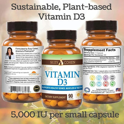 Script Essentials Vegan Vitamin D3 5,000 IU for Healthy Muscle Function, Bone Health, and Immune Support - Non-GMO, Gluten Free and Kosher Certified - 90 Servings