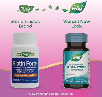 Nature's Way Biotin Forte, Supports Healthy Hair and Skin*, Energy and Nerve Function*, 60 Tablets
