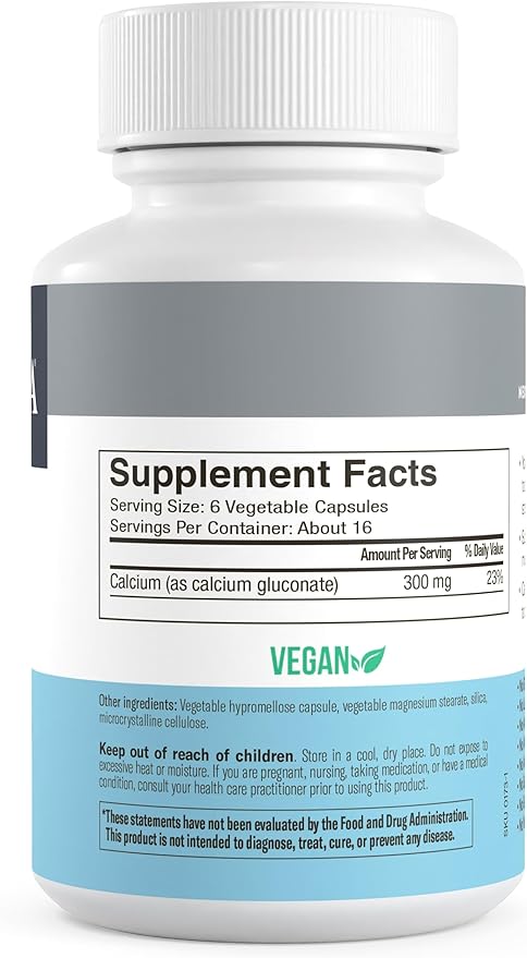 Freeda Calcium Gluconate – Kosher Vegan Calcium Supplement – Easy to Digest & Absorb – Supports Bone Strength – Pure Calcium Without Vitamin D – (100 Capsules)
