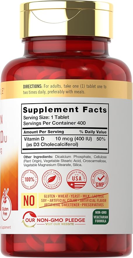 Carlyle Vitamin D3 400iu (10mcg) | 400 Tablets | Value Size | Vegetarian, Non-GMO, and Gluten Free Formula | Vitamin D Supplement