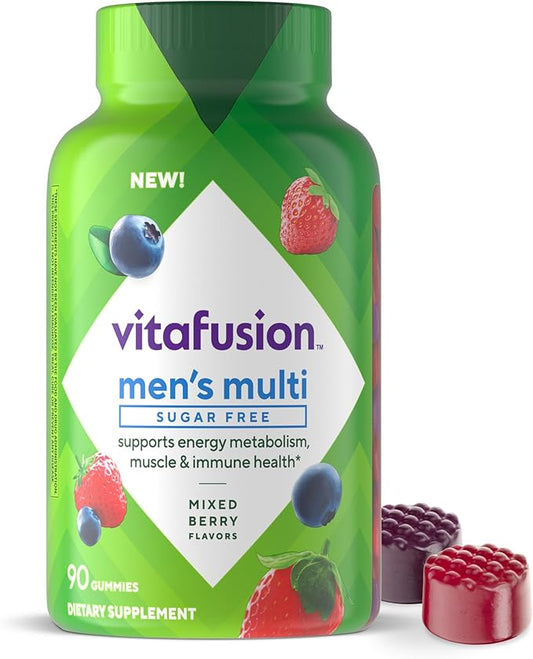 Vitafusion Sugar Free Men’s Multi Daily Gummy Multivitamins, Supports Energy Metabolism, Muscle and Immune Health (1), Mixed Berry Flavors, 90 Count