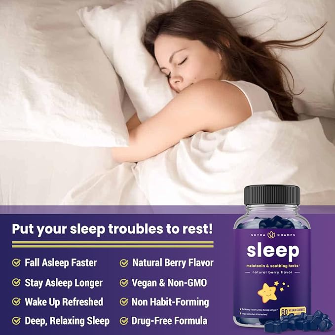 NutraChamps Sleep Gummies for Adults & Kids, Melatonin Gummies with Chamomile, Valerian & L Theanine, Vegan Childrens Melatonin 3mg, 1.5 mg, or 6mg (Pack of 2, 120 Gummy)