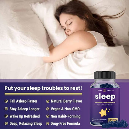 NutraChamps Sleep Gummies for Adults & Kids, Melatonin Gummies with Chamomile, Valerian & L Theanine, Vegan Childrens Melatonin 3mg, 1.5 mg, or 6mg (Pack of 2, 120 Gummy)