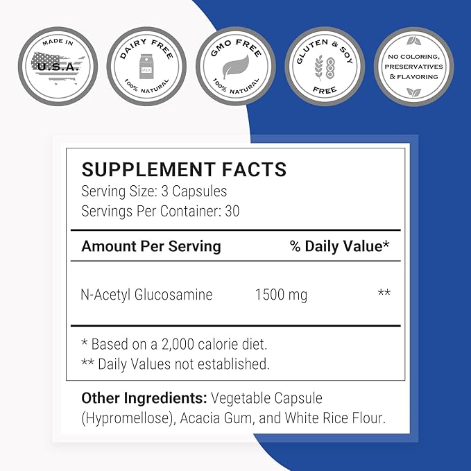 Supersmart - NAG Supplement 1500mg per Day (N-Acetyl Glucosamine) - High Absorption Glucosamine Sulfate | Non-GMO & Gluten Free - 90 Vegetarian Capsules