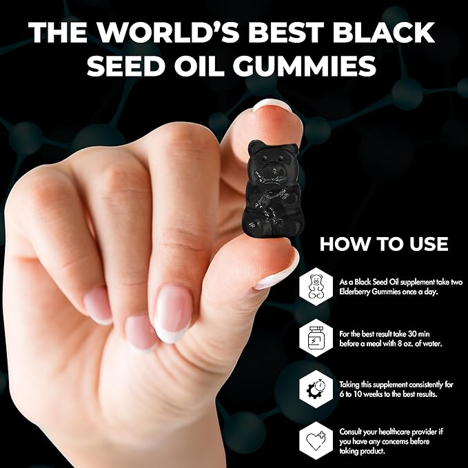 Pure Black Seed Oil and Honey Gummies - 2000mg Per Serving, Maximum Potency - Cold Pressed Natural Black Seed Oil with Honey - 2% Thymoquinone, Nigella Sativa - Potent Formula - Tastes Like Candy