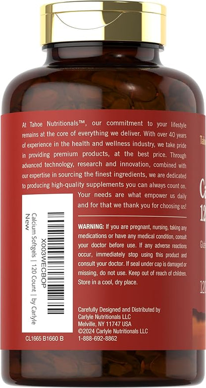 Carlyle Calcium 1200 mg with Vitamin D3 | 120 Softgels | Non-GMO & Gluten Free Supplement for Men and Women | Tahoe Nutritionals