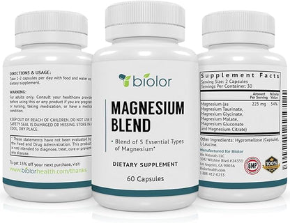 Magnesium Complex Supplement, Full Spectrum Magnesium Blend, Magnesium Glycinate with Malate, Citrate, Taurinate and Gluconate - High Absorption Magnesium Supplement, Magnesium Complex Capsules