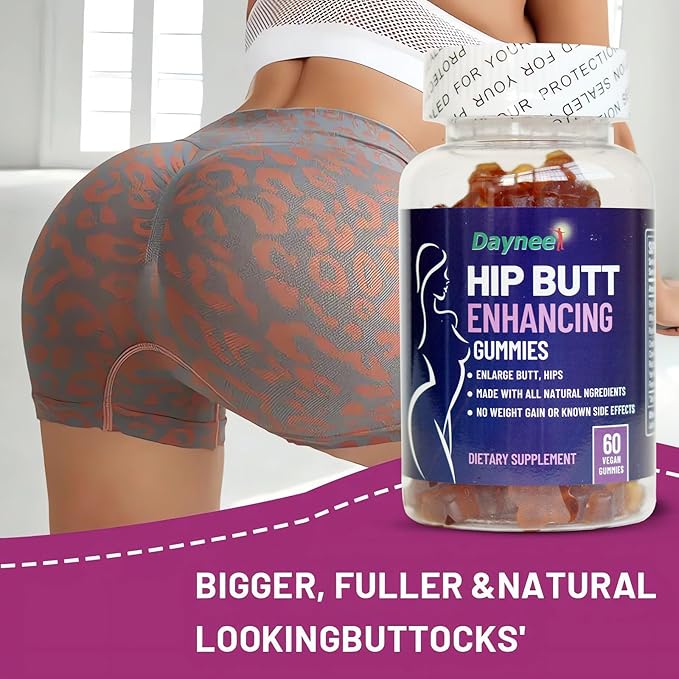 Hip Butt Enhancement Gummies, Booty Multivitamins Supplements for Firm and Lift Bigger Butt for Women, 60 Count