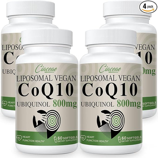 Liposomal CoQ10 800mg Ubiquinol Softgel, Max Absorption Ubiquinol Coenzyme Q10, Ubiquinol CoQ10 Supplement for Antioxidant, Heart Function & Energy Production, Pure CoQ10 800mg, 240 Vegan Softgels