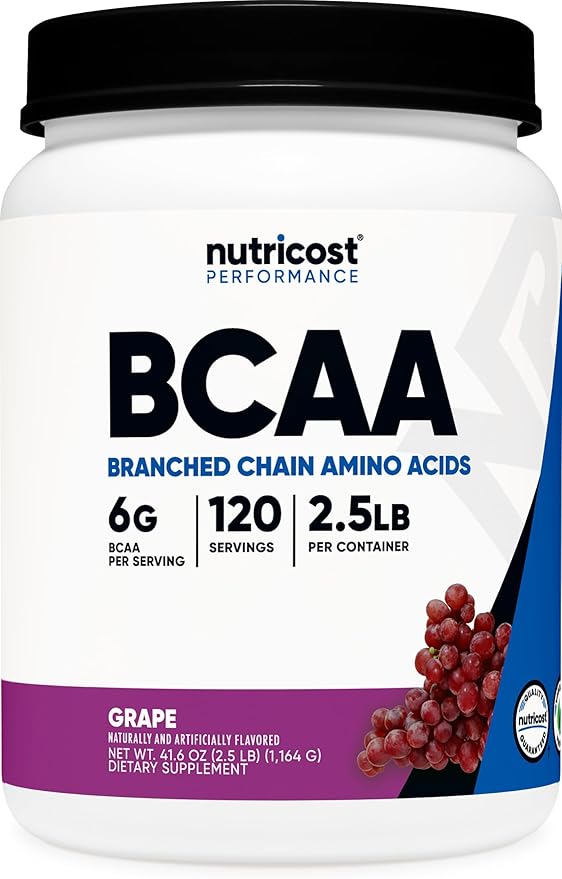 Nutricost BCAA Powder (Grape, 120 Servings) - Gluten Free, Non-GMO, Vegetarian, Optimal 2:1:1 Ratio