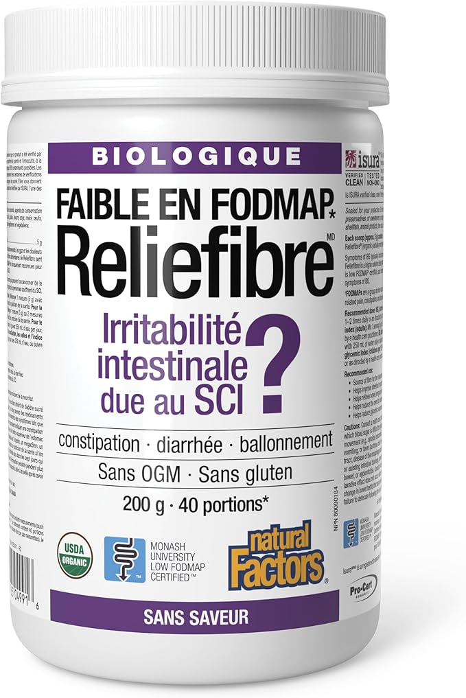 Natural Factors Organic Low FODMAP Reliefiber, Digestive Fiber Powder, Unflavored, 5.3 Oz
