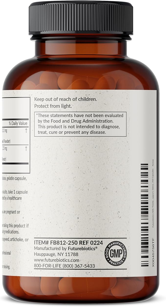 Futurebiotics Milk Thistle Silymarin Marianum & Dandelion Root Liver Health Support, Antioxidant Support, Detox, 250 Capsules