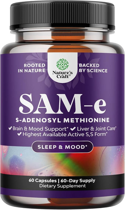 Sam-E 200mg Mood Support Supplement - S-Adenosyl Methionine Sam-E Supplement for Natural Relaxing Mood Boost Brain Support and Liver Detox Cleanse - Vegan Non-GMO and Gluten Free (60 Servings)