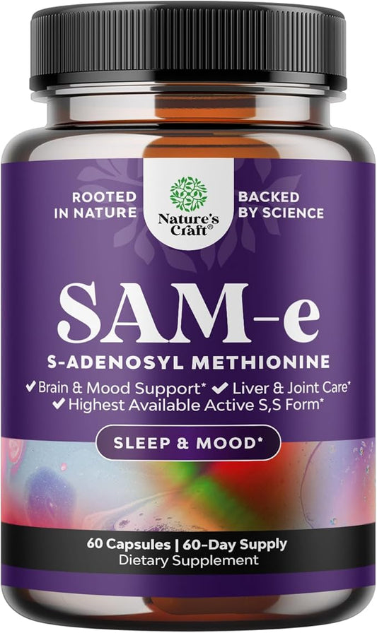 Sam-E 200mg Mood Support Supplement - S-Adenosyl Methionine Sam-E Supplement for Natural Relaxing Mood Boost Brain Support and Liver Detox Cleanse - Vegan Non-GMO and Gluten Free (60 Servings)