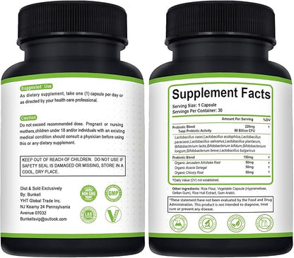 Probiotics 60 Billion CFU 10 Strains, with Organic Probiotic for Digestive & Gut, Immune, Bloating Health, Daily Probiotics Supplement for Women & Men, Non-GMO, Gluten Free, 30 Capsules