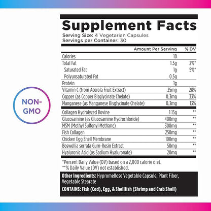 Livingood Daily Collagen Plus Joint Support - Grass-Fed Multi Collagen Peptides, Hyaluronic Acid, & MSM for Healthy Hair, Skin & Nails - Flexibility & Mobility - Keto, Gluten Free - 120 Capsules