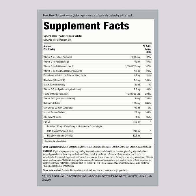 Piping Rock Prenatal Vitamins for Women | DHA 200 mg | 60 Softgels | with Iron, Folic Acid, & Omega 3 | Ultra Multivitamin Supplement | Non-GMO, Gluten Free