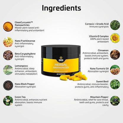 Herbal Harmonizer with CleanCurcumin(TM) - Antioxidant in Capsules - Multi Botanical Super Antioxidants Supplement - Nano Curcumin - Holistic Wellness Defender (60 Capsules)