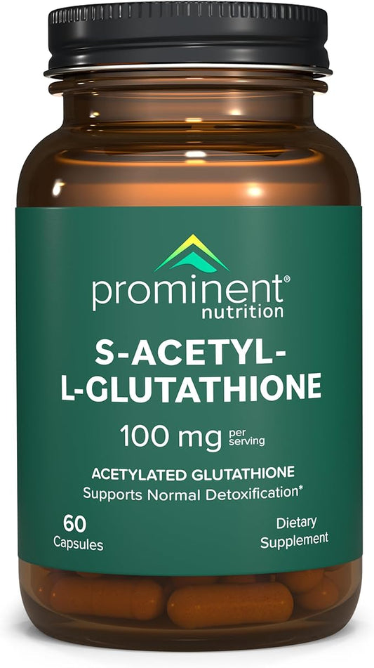 Prominent Nutrition S-Acetyl L-Glutathione Supplement - Clinically Researched Emothion® Acetylated Glutathione for Normal Liver Detoxification Support & Optimal Antioxidant Effect, 60 Vegan Capsules