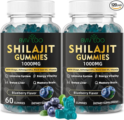 2 Packs Pure Himalayan Shilajit Gummies for Men & Women - Sugar-Free Shilajit Supplement Rich in 85+ Trace Minerals & Fulvic Acid, Providing Energy, Brain, and Immunity Support - 120 Gummies