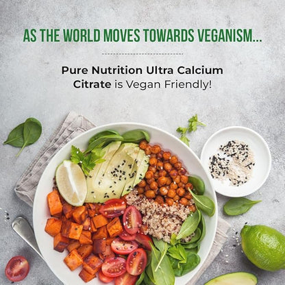 Pure Nutrition Ultra Calcium 1000mg with VIT D3 + K2 | 270 Tabs (90 X Pack of 3) | Highly absorbable Calcium Supplement with Calcium Citrate Malate, VIT D3, K2, Moringa Oleifera, Magnesium and Zinc.