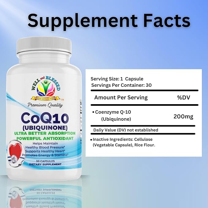 CoQ10 (Ubiquinone) - 30 Capsules - Ultra Better Absorption Formula - Promote Energy and Stamina - Vegan and Vegetarian Friendly - Free from Artificial Additives